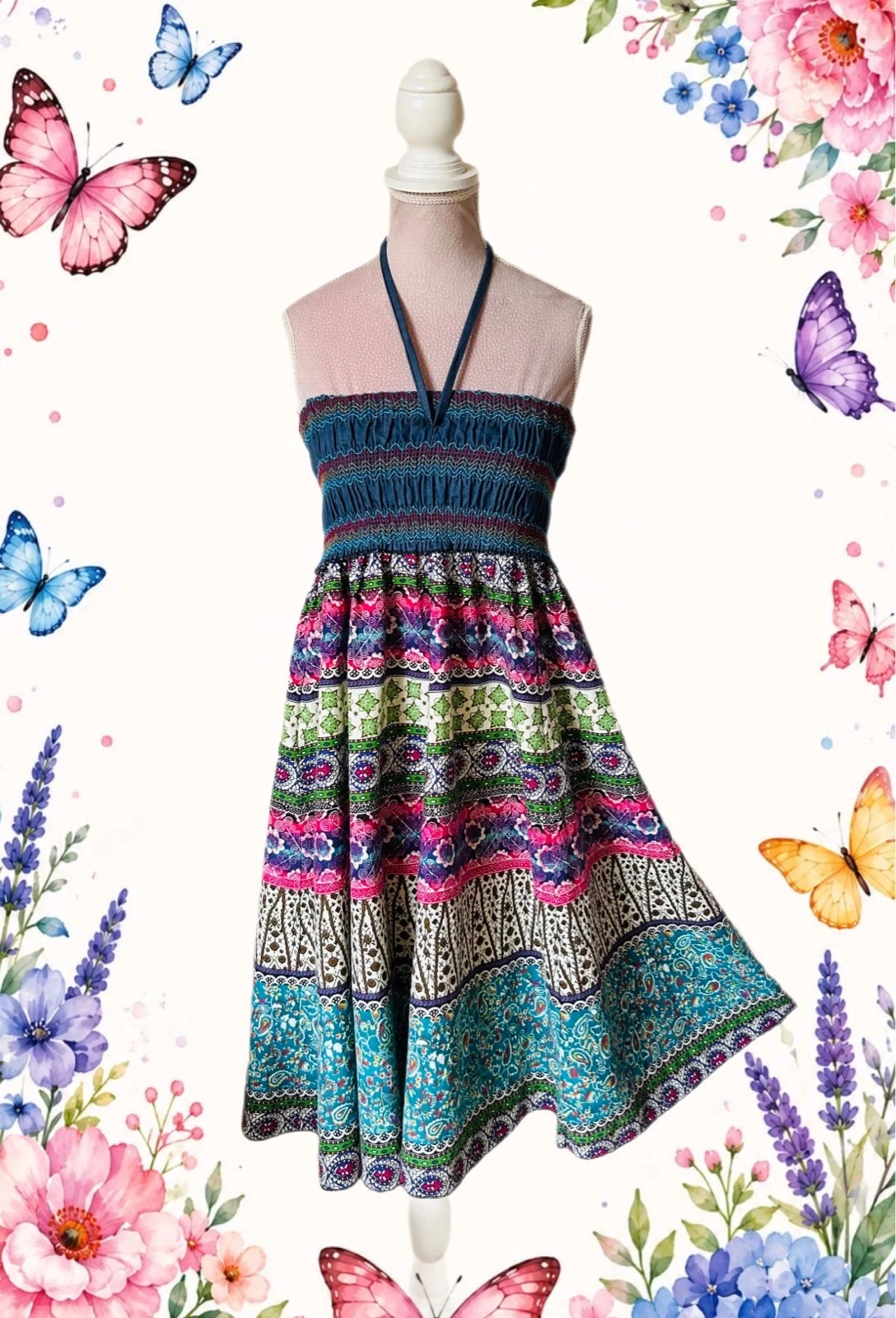 🩵🌿Jupe robe 2-in-1 Boheemse Ambachtelijke Vintage Folk Handgemaakte Etnische Hippy Rok Jurk 36/38🌿💜 – photo 4